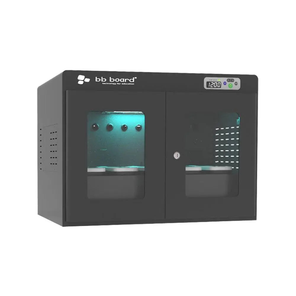 MetaNexusXR cabinet with UV sterilizer securely stores and sanitizes 10 VR viewers. | MetaNexusXR