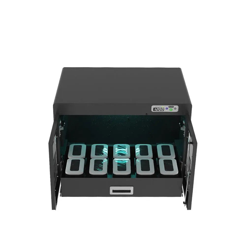 MetaNexusXR cabinet for 10 VR viewers with integrated UV sterilization. | MetaNexusXR