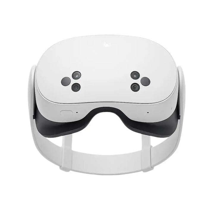 Front view of the Meta Quest 3s VR/MR headset, showcasing its sleek design and camera sensors.
