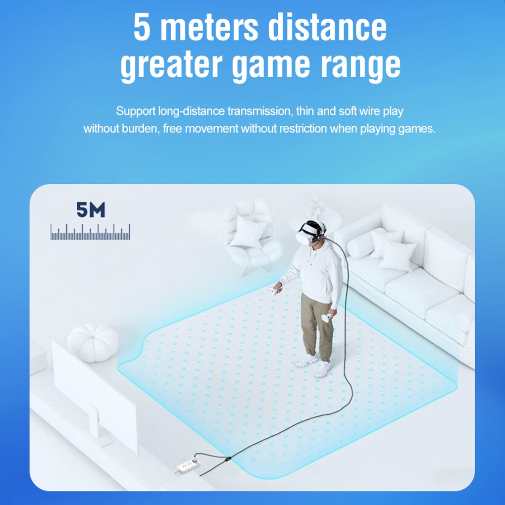 For Meta Quest 3 / PICO 4 VR Data Cable 5m USB to Type-C PC Link Streaming Fast Charging Cord with Amplifier TVCMALL