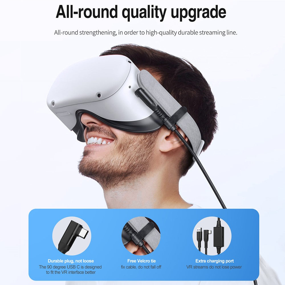 For Meta Quest 3 / PICO 4 VR Data Cable 5m USB to Type-C PC Link Streaming Fast Charging Cord with Amplifier TVCMALL