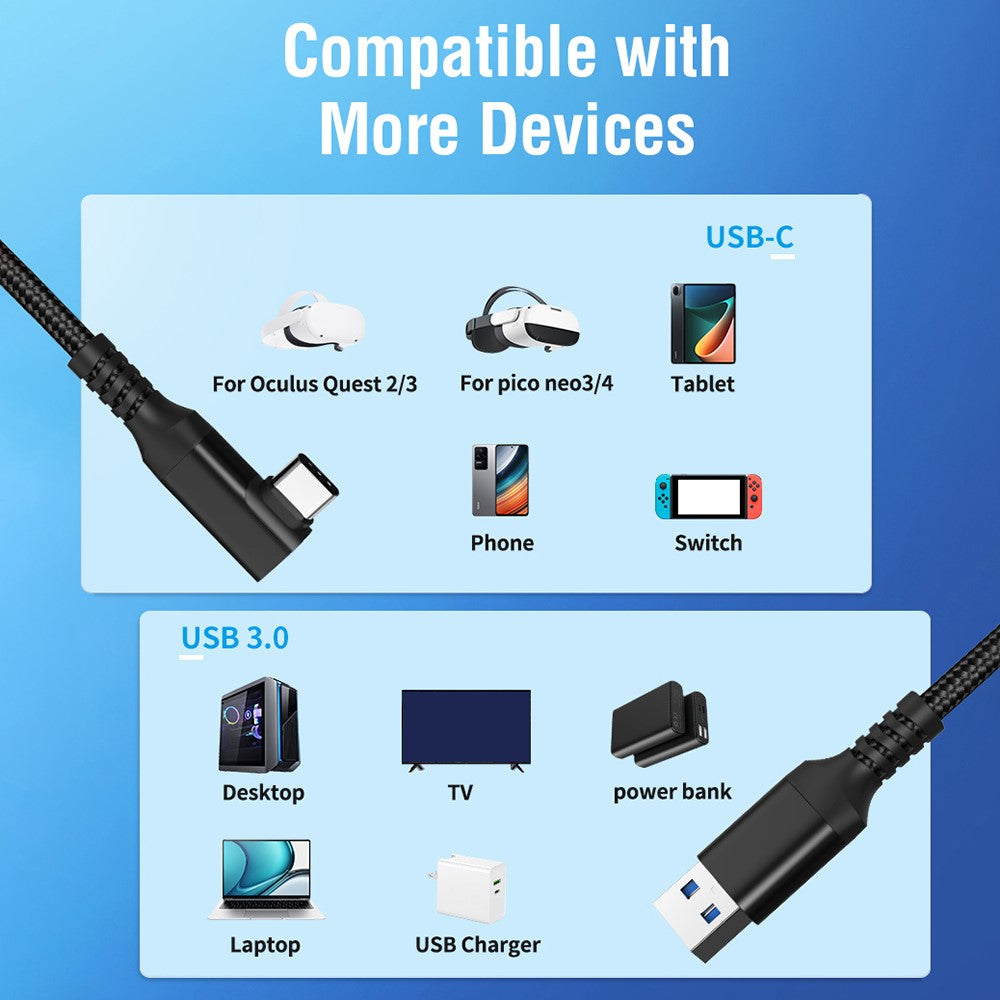 For Meta Quest 3 / PICO 4 VR Data Cable 5m USB to Type-C PC Link Streaming Fast Charging Cord with Amplifier TVCMALL