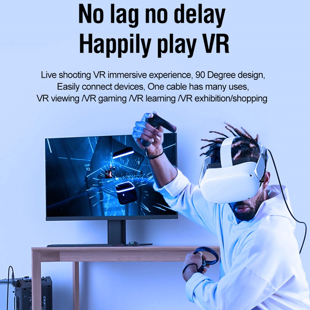 For Meta Quest 3 / PICO 4 VR Data Cable 5m USB to Type-C PC Link Streaming Fast Charging Cord with Amplifier TVCMALL