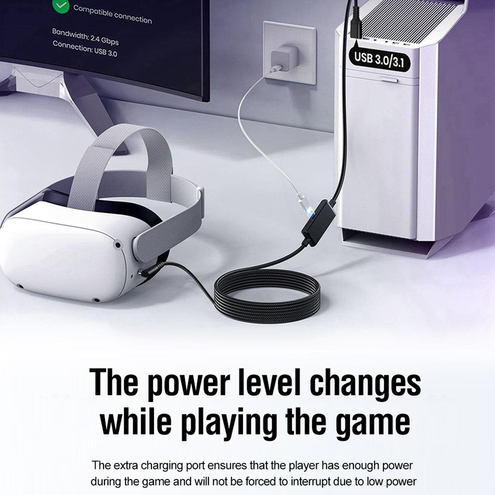 For Meta Quest 3 / PICO 4 VR Data Cable 5m USB to Type-C PC Link Streaming Fast Charging Cord with Amplifier TVCMALL