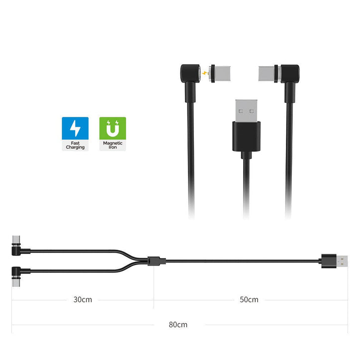 DOBE TP5-2520 For PS VR2 Controller 1 USB to 2 Type C 90 Degree Magnetic Charging Cord USB C Charger Cable TVCMALL