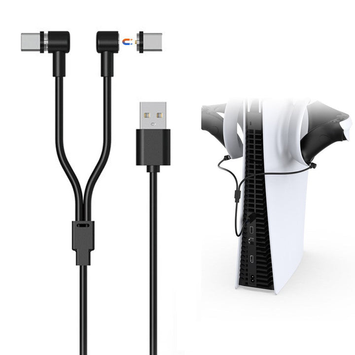 DOBE TP5-2520 For PS VR2 Controller 1 USB to 2 Type C 90 Degree Magnetic Charging Cord USB C Charger Cable TVCMALL