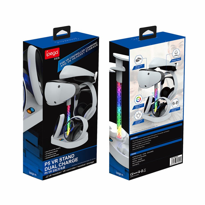 IPEGA PG-P5V001 RGB Light Charger for PS5 VR Headset Charging Display Stand Dual Controller Charging Station Metanexus XR