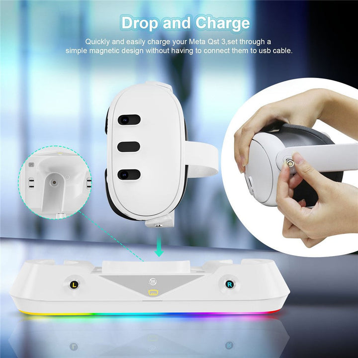JYS JYS-MQ001 For Meta Quest 3 VR Headset Controller Charge Dock Magnetic Charging Base Metanexus XR