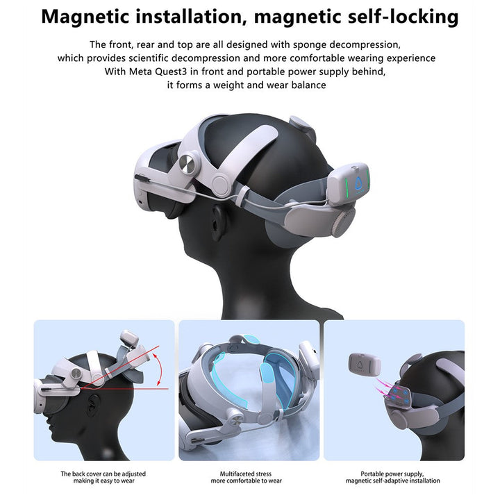T302POWER For Meta Quest 3 / Quest 3S Headband VR Headset Accessory Head Strap with Ambient Lighting 5000mAh Battery Metanexus XR