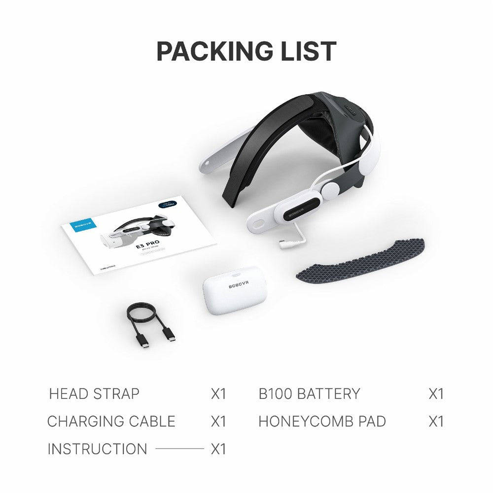 BOBOVR E3 Pro For Meta Quest 3 / 3S Head Strap with 10000mAh Battery VR Headset Headband Metanexus XR