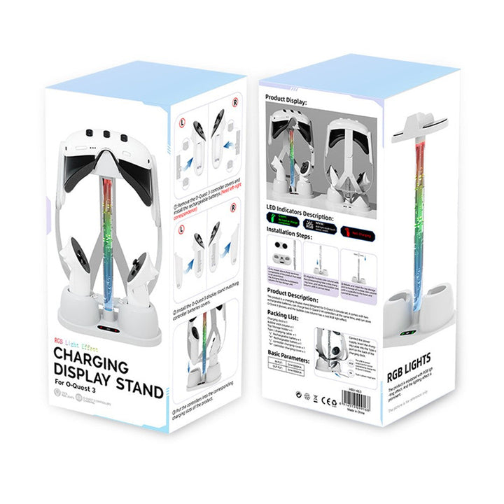 HBV-463 For Meta Oculus Quest 3 RGB VR Headset Charging Station Display Stand Base Controller Storage Holder Metanexus XR