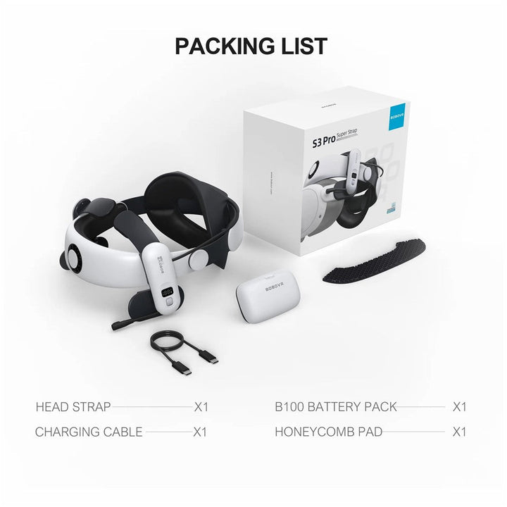 BOBOVR S3 Pro For Meta Quest 3S / 3 Battery Head Strap with 10000mAh Replaceable Battery Pack Metanexus XR