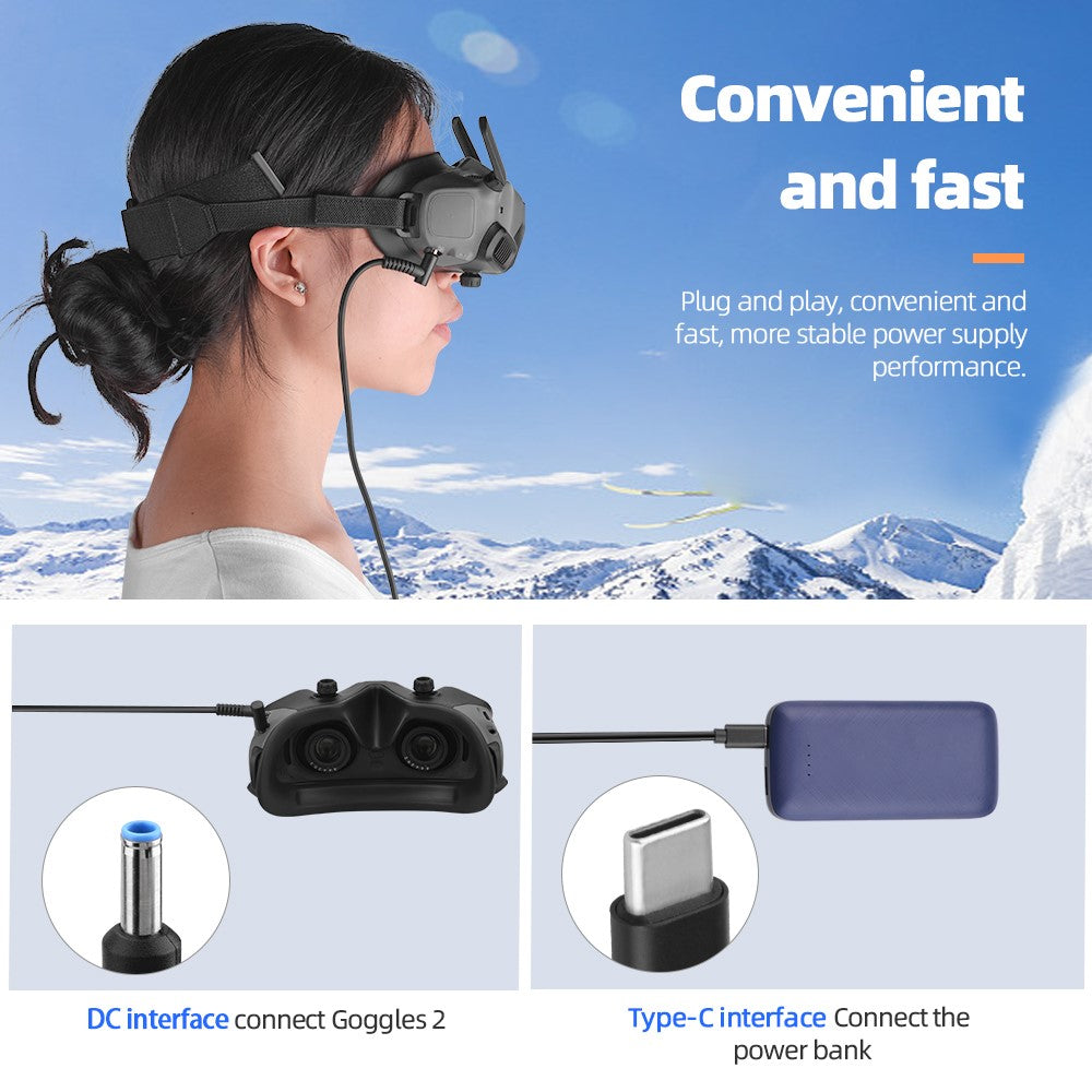 BRDRC DJI-9428 Power Supply Cable for DJI Goggles 2, Type-C Cable Goggles Glasses Power Cord Metanexus XR