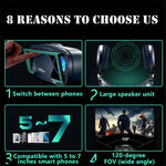 Black VR headset housing 5-7 in smartphones with wireless gamepad shown for 3D displays | MetaNexusXR