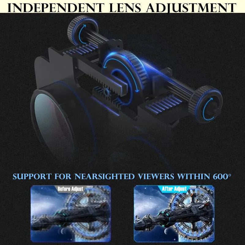 MetaNexusXR VR headset and IMAX screen setup, showcasing immersive 3D viewing with phone integration. | MetaNexusXR