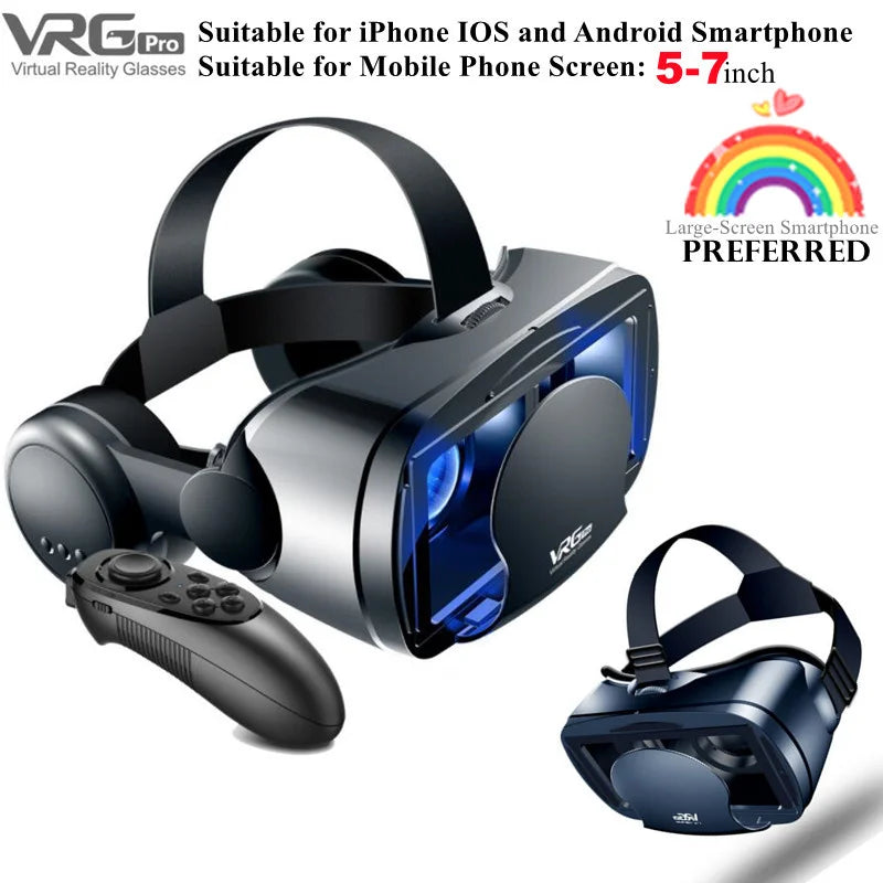 Black mobile VR headset with adjustable straps for 5-7 inch phones, offering HD 3D immersion | MetaNexusXR