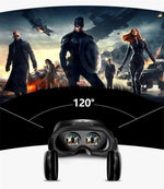 White MetaNexusXR VR headset with wraparound lenses and phone slot next to wireless gamepad | MetaNexusXR