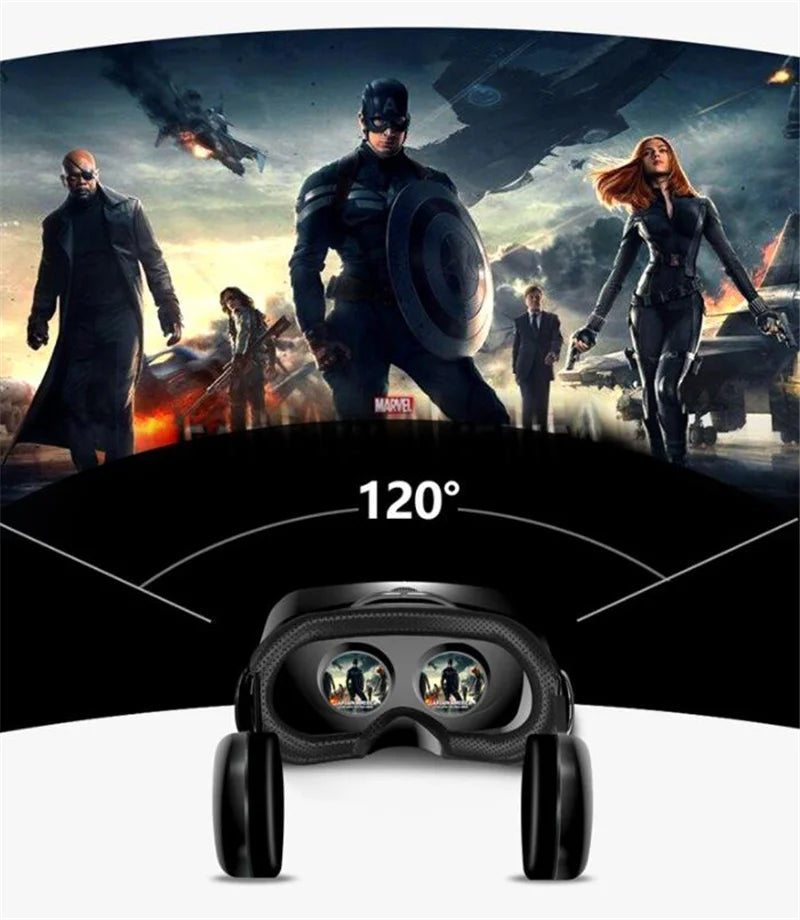 White MetaNexusXR VR headset with wraparound lenses and phone slot next to wireless gamepad | MetaNexusXR