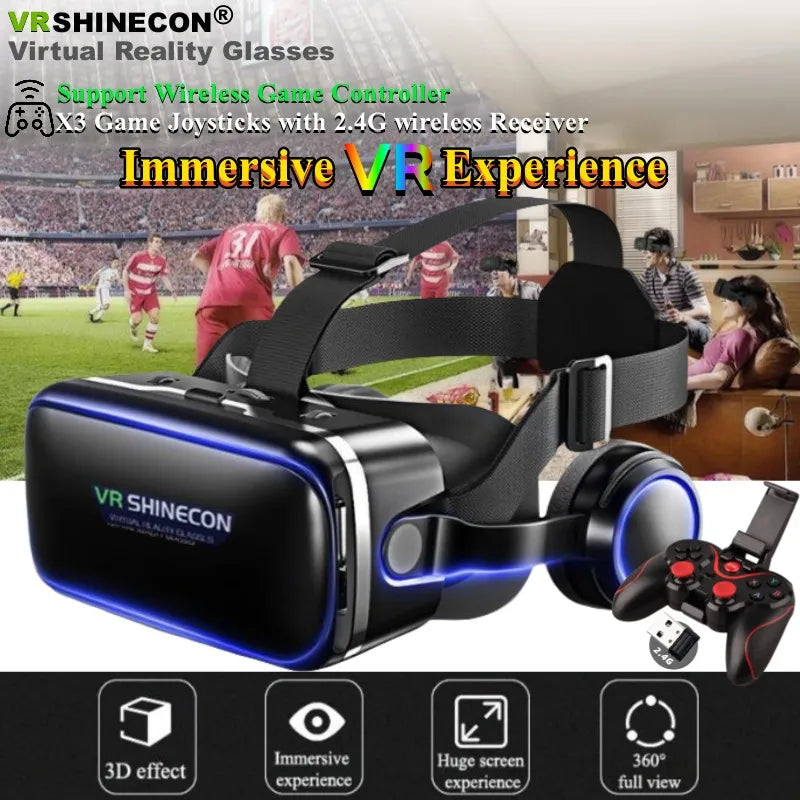 MetaNexusXR VR headset with X3 joystick, compatible with 4.5-6.5" phones, offers IMAX 3D experience. | MetaNexusXR