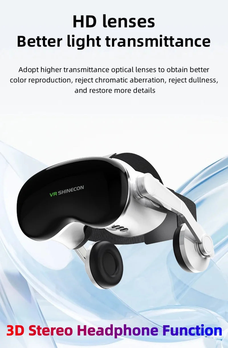 Black MetaNexusXR G18E VR goggles with foam padding and smartphone slot, paired Bluetooth joystick | MetaNexusXR