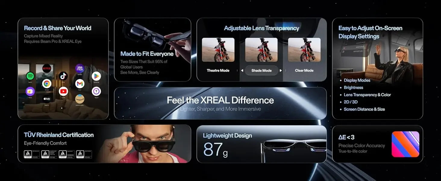 MetaNexusXR XREAL One Pro AR glasses showcasing a 477" HD virtual screen with 3DoF spatial computing. | MetaNexusXR