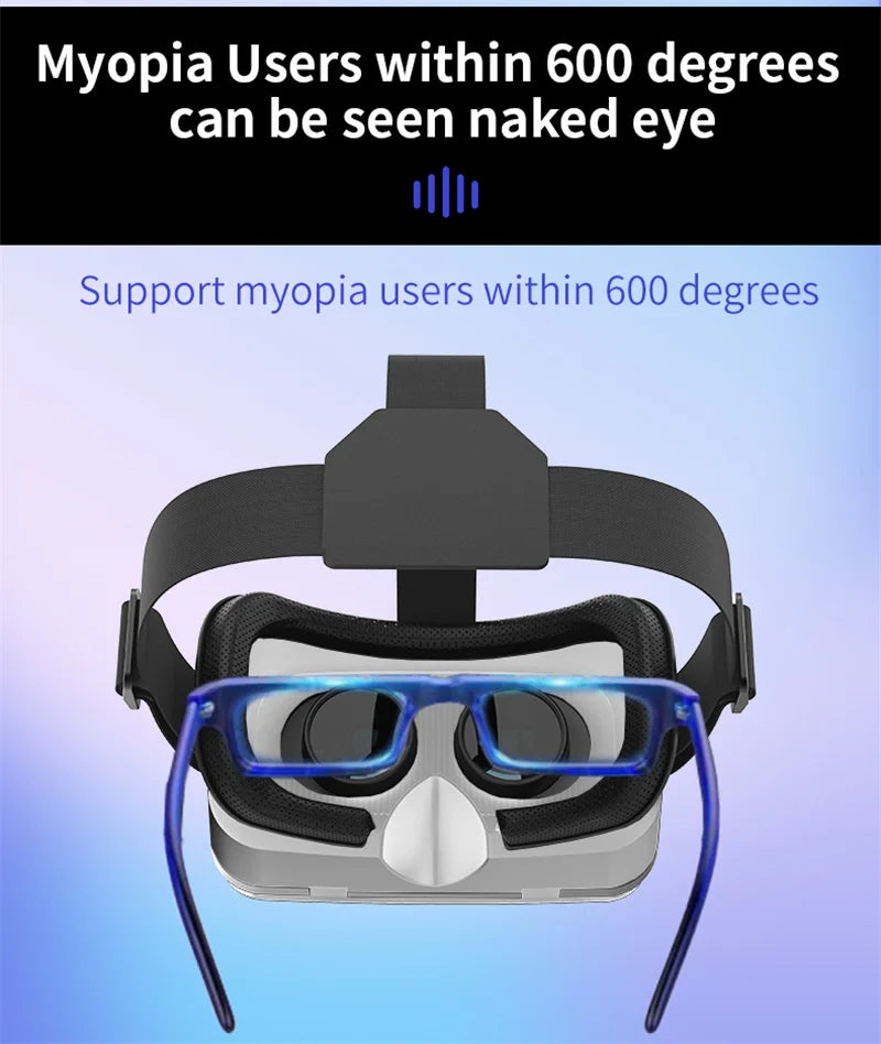 Black G15 IMAX VR headset with adjustable straps for 4.7-7in phones, poised beside game joystick | MetaNexusXR