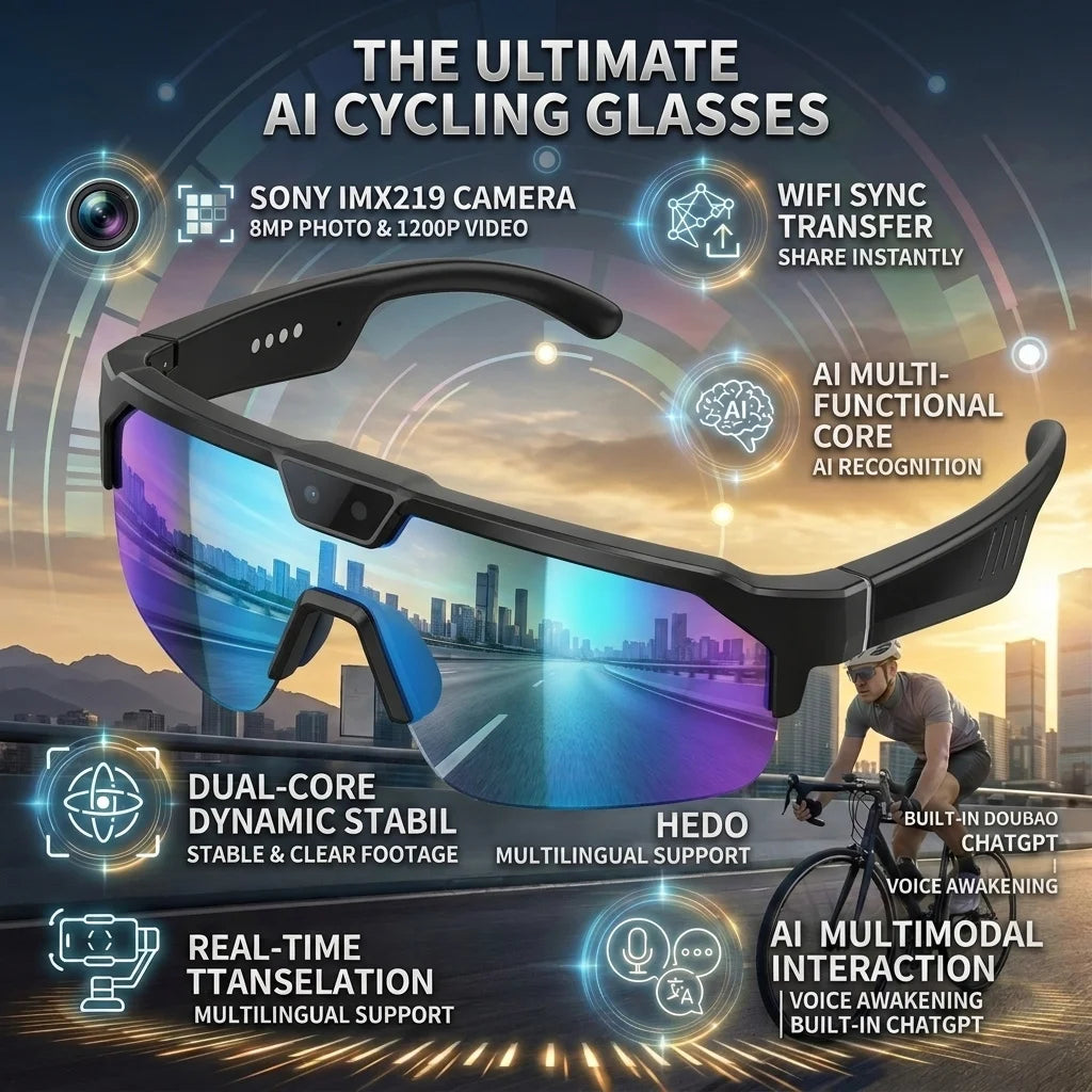 MetaNexusXR smart glasses for outdoor sports, featuring 800W camera, AI voice assistant, and Bluetooth connectivity. | MetaNexusXR