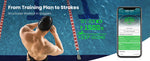 Holoswim Pro AR goggles showing OLED lap metrics with anti-fog lenses and open-water mode icons | MetaNexusXR