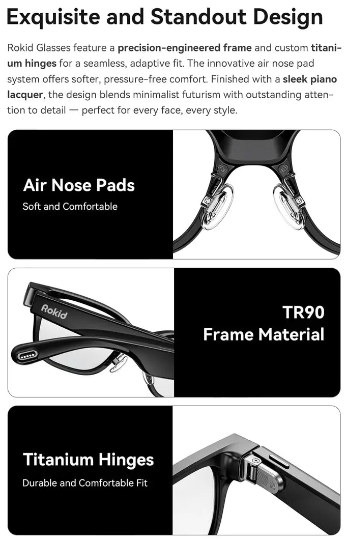 Rokid Glasses lightweight AR smartglasses take photos navigate in real time translate teleprompters AI Glasses Metanexus XR