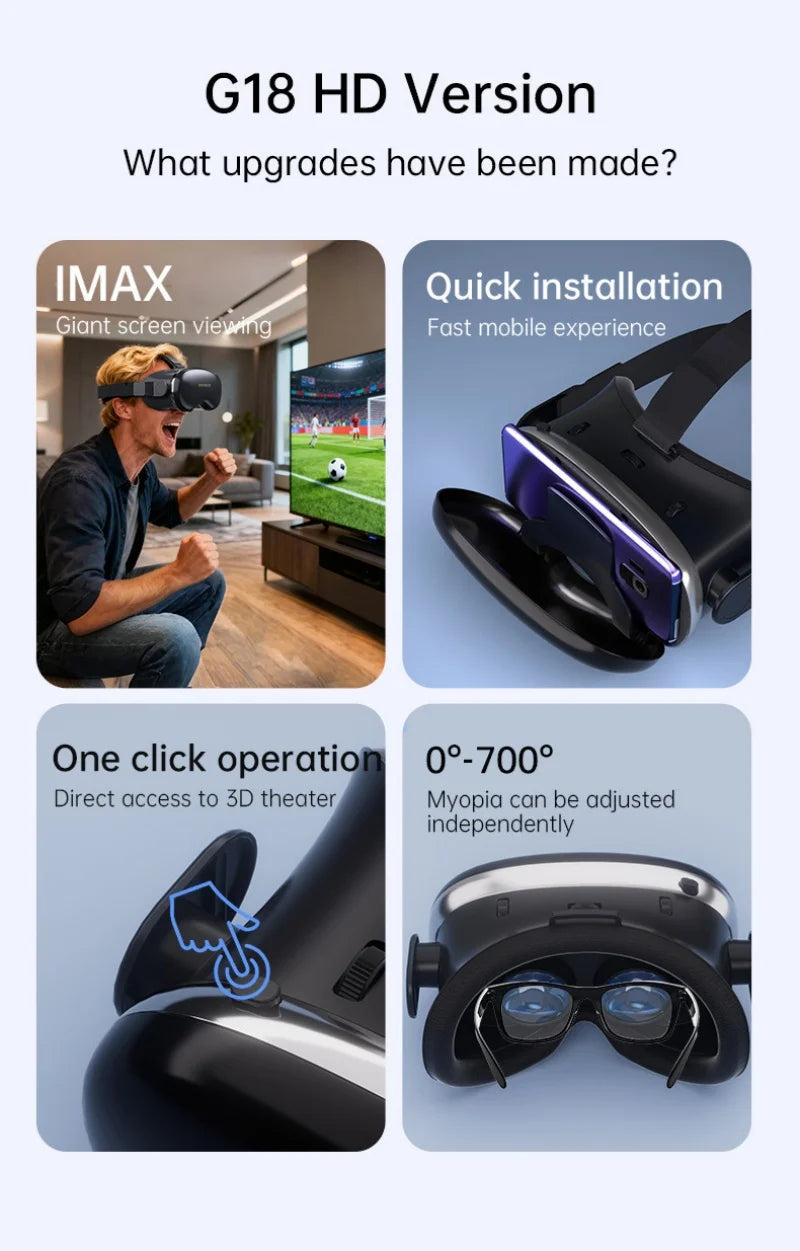 Black VR headset with 4K 3D lenses securing 4.7-7in smartphones and joystick-ready slots | MetaNexusXR