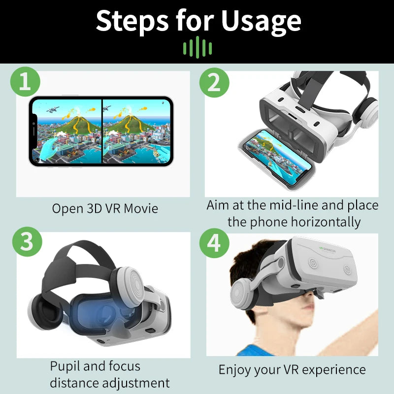 MetaNexusXR G15E VR headset showing cinematic phone screen, black casing | MetaNexusXR
