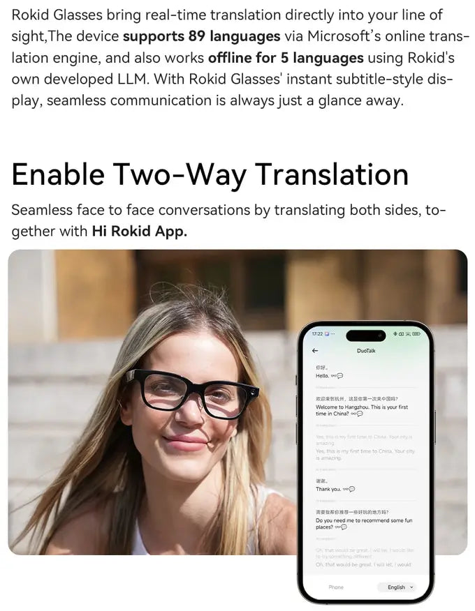 Rokid Glasses lightweight AR smartglasses take photos navigate in real time translate teleprompters AI Glasses Metanexus XR