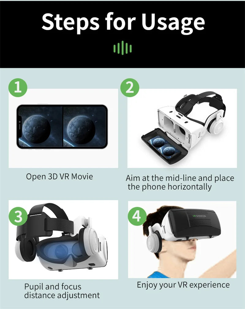 Black VR headset streaming IMAX 3D preview with smartphone and joystick compatibility | MetaNexusXR