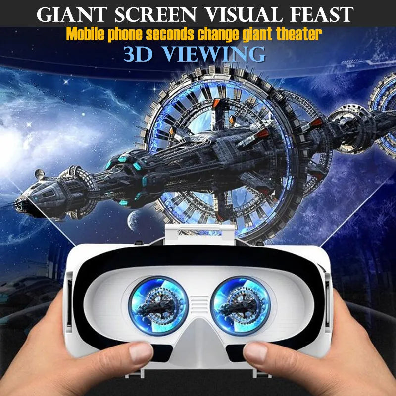 Sleek MetaNexusXR VR headset with floating IMAX-style 3D interface graphics | MetaNexusXR