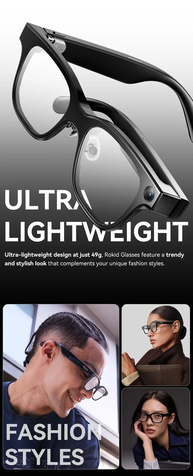 Rokid Glasses lightweight AR smartglasses take photos navigate in real time translate teleprompters AI Glasses Metanexus XR
