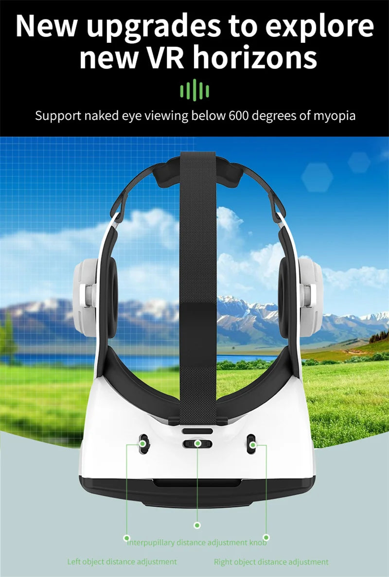 Black VR headset streaming IMAX 3D movie on smartphone with paired joysticks | MetaNexusXR