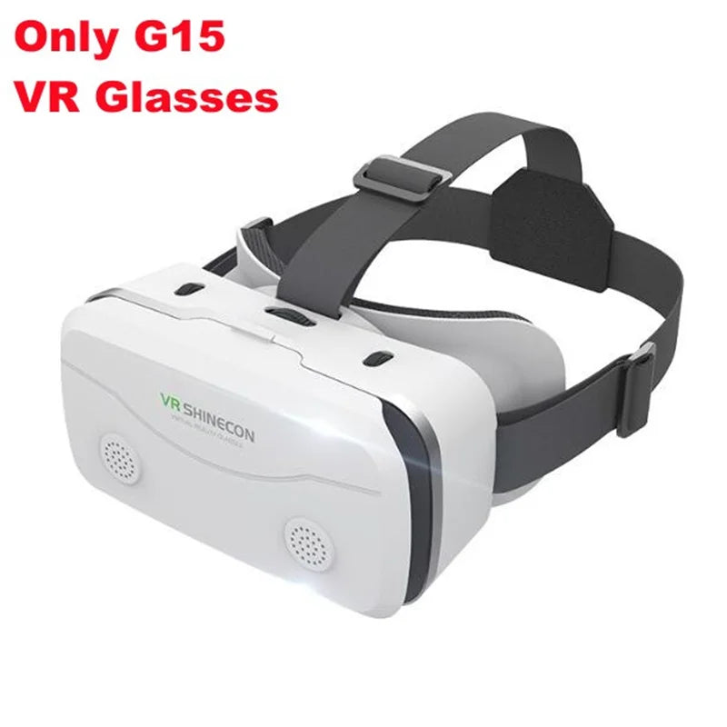Black G15 IMAX VR glasses with remote and phone cradle displayed against box | MetaNexusXR