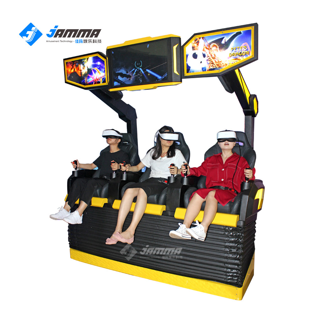Users at MetaNexusXR's 3-player VR station experiencing immersive 9D sensory cinema with headsets. | MetaNexusXR
