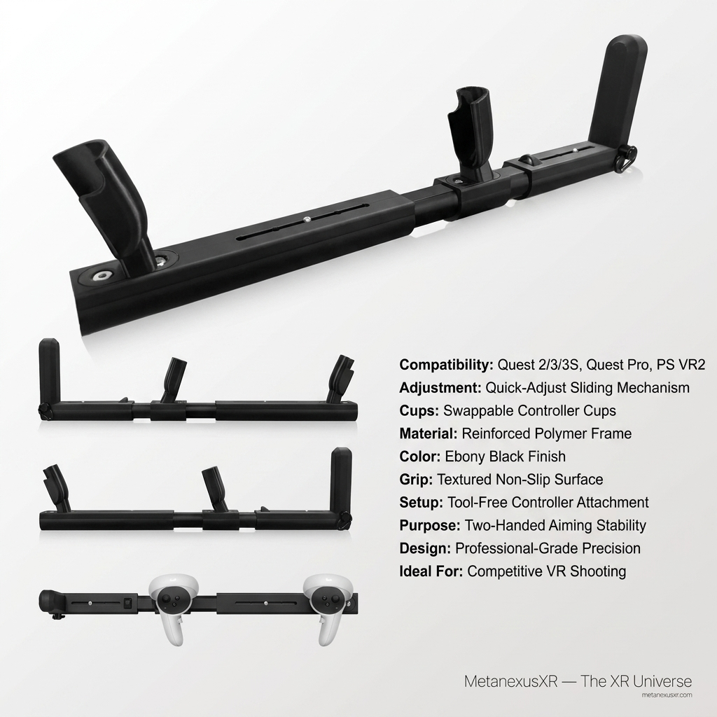Quick-adjust VR gun stock with swappable controller cups, Ebony Black - Vanguard by MetanexusXR MNX-GST-VNGRD