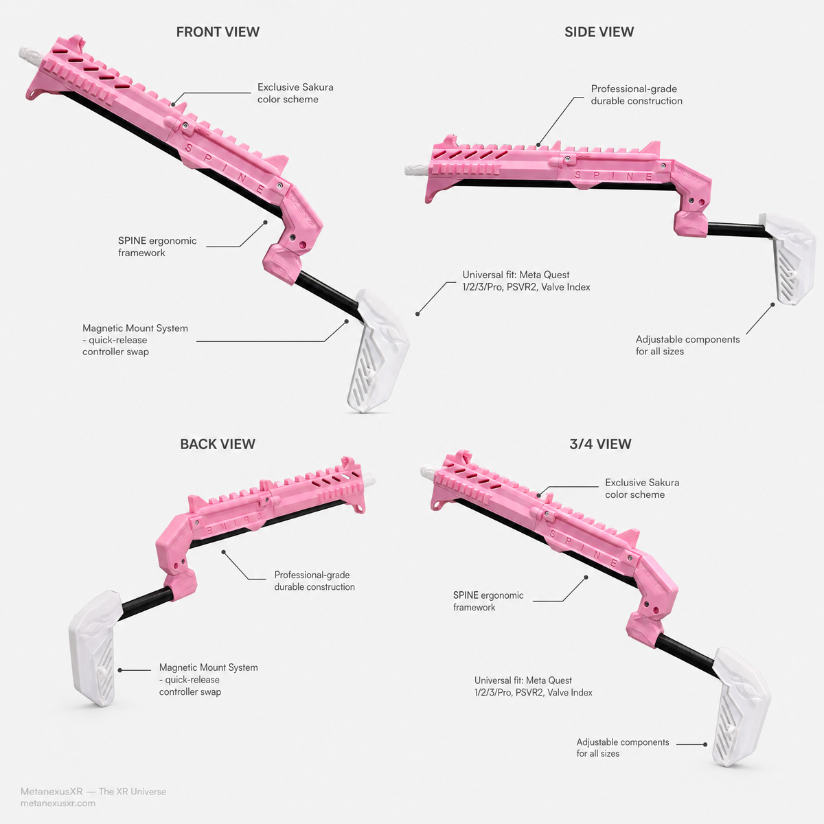 Pink VR gun stock rear view with the telescoping stock - MetanexusXR