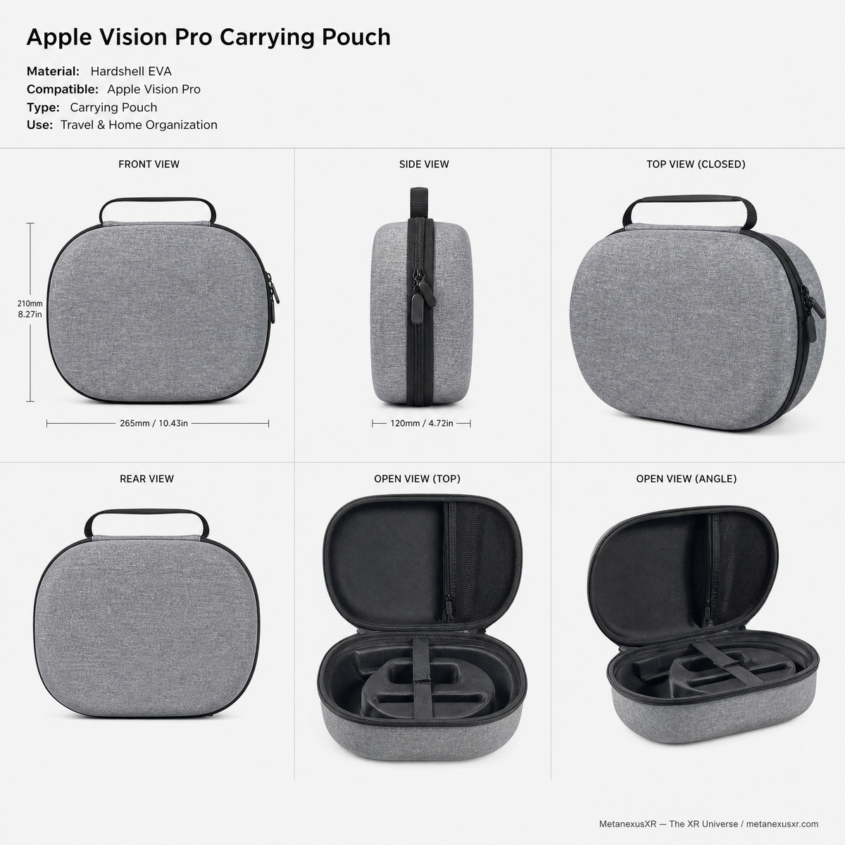 Vision Pro hardshell case product photo, angled view - Metanexus XR