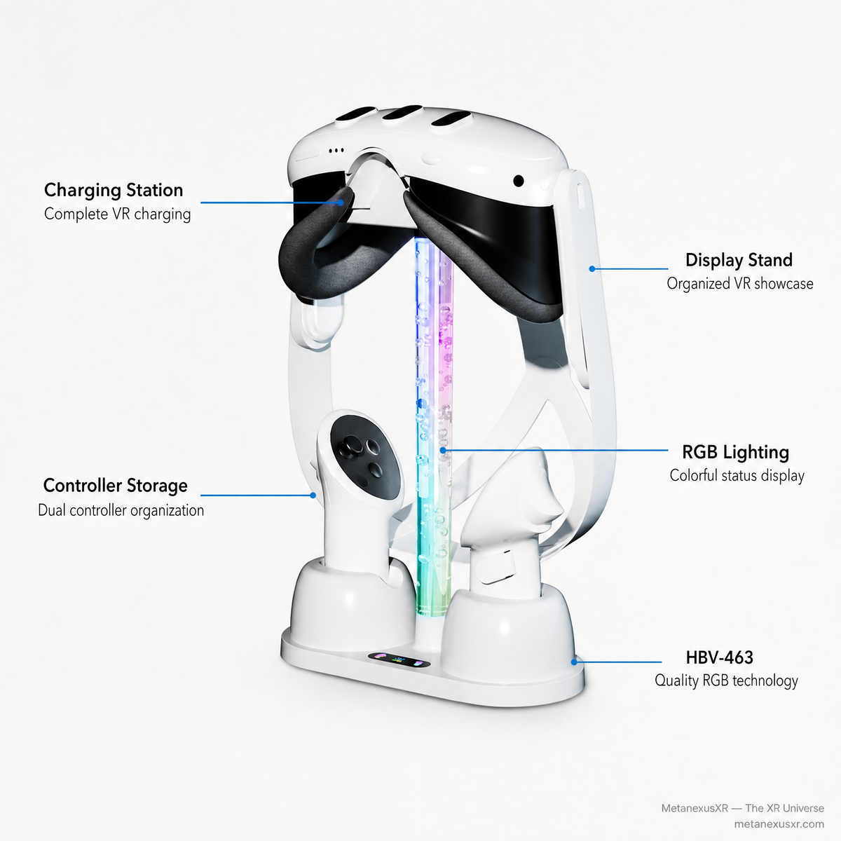 Meta Quest 3 RGB stand with controllers charging, SKU 681700537A