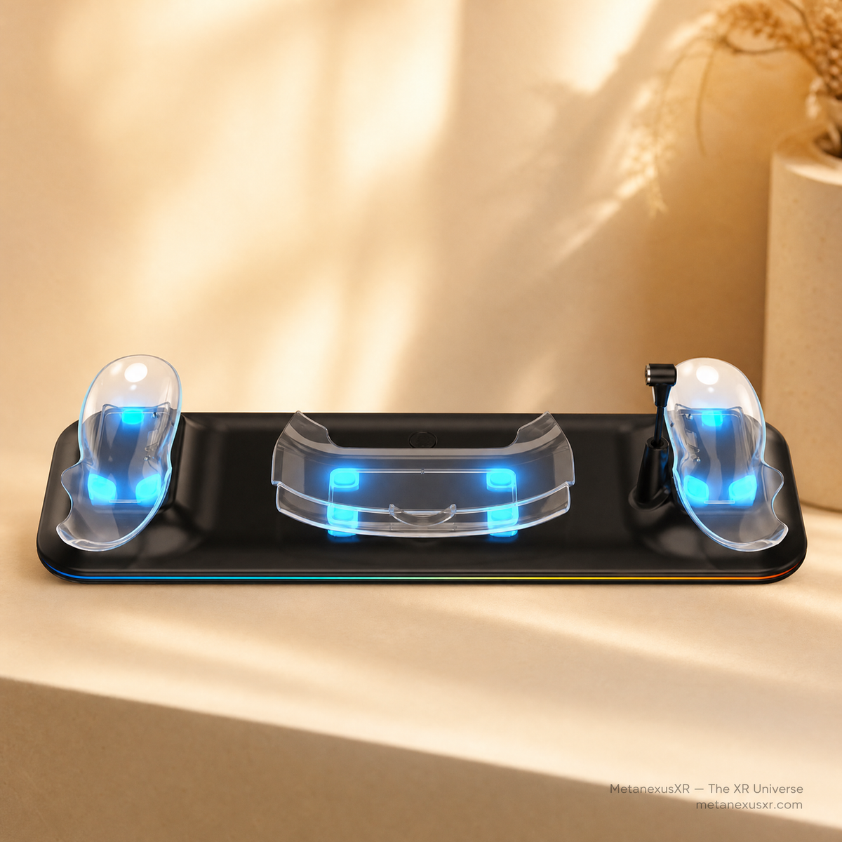 Meta Quest 3 charging station with headset docked, SKU 6813000051A