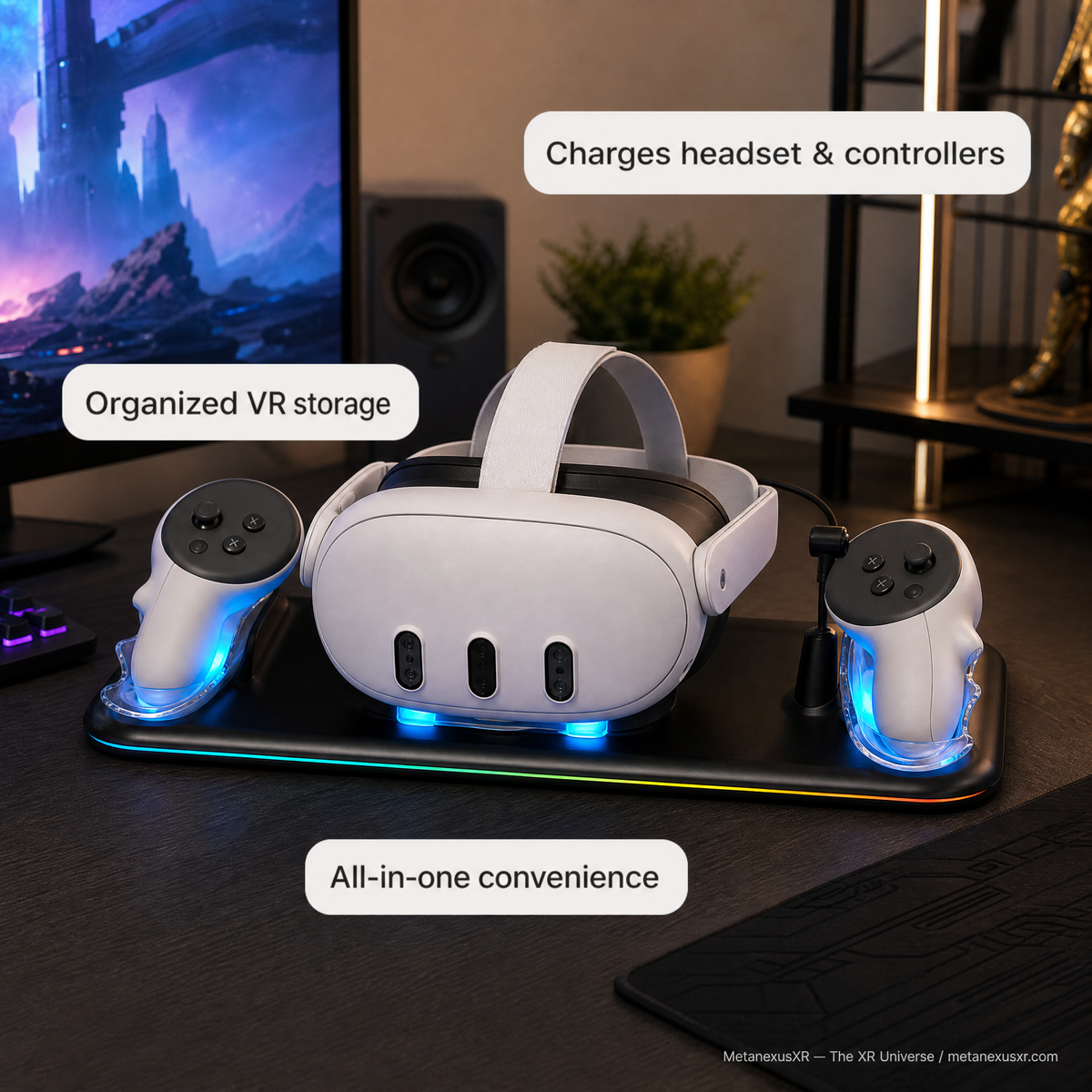 Meta Quest 3 charging station with USB cable, SKU 6813000051A