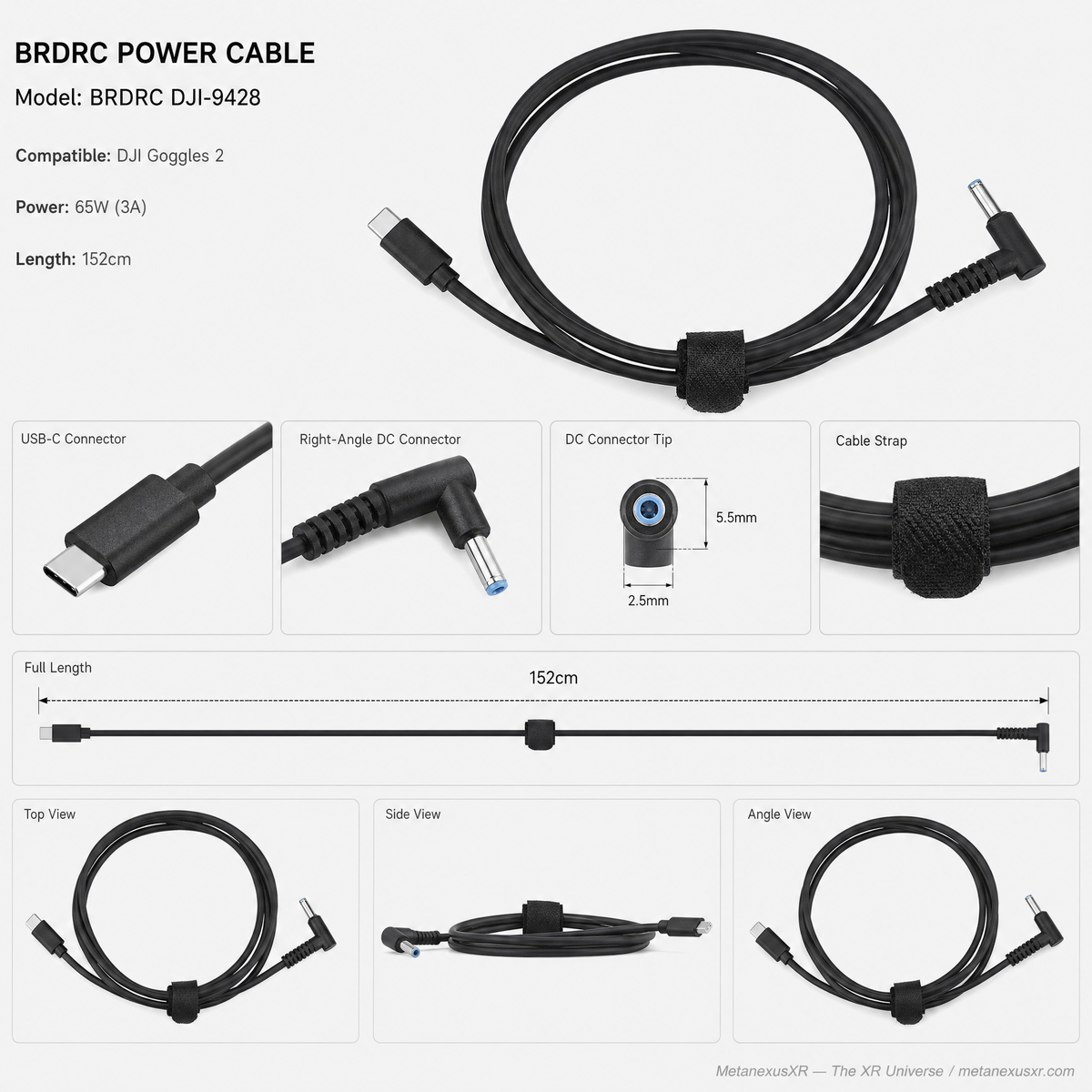 BRDRC power cable connected to DJI Goggles 2 for PD fast charging — Metanexus XR