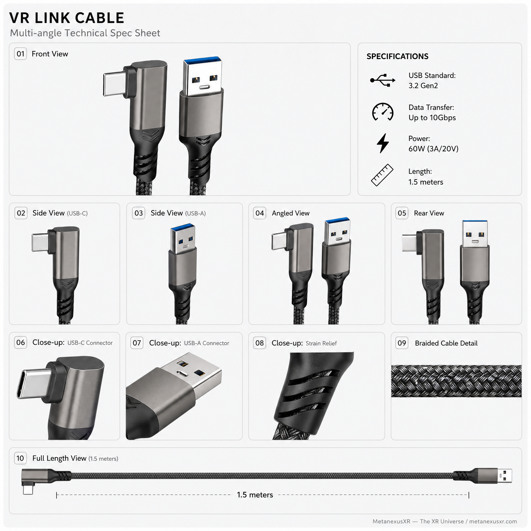 VR Cable 1.5m USB 3.2 Fast Charging 10Gbps Link Cable — MetanexusXR — The XR Universe