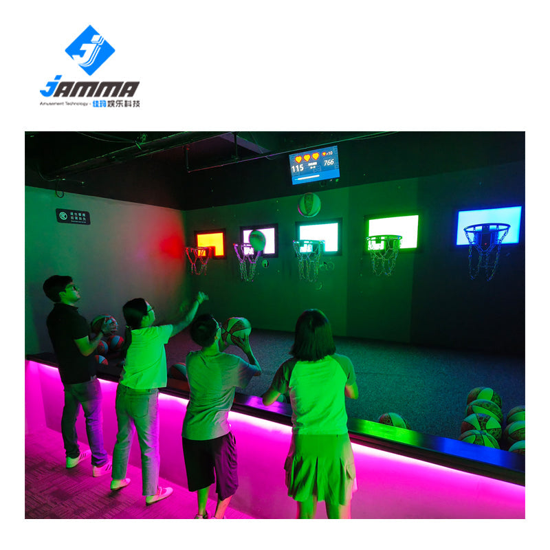 MetaNexusXR: Basketball team actively shooting hoops in a sensor-driven interactive game. | MetaNexusXR