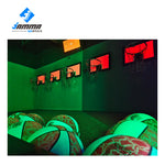 Basketball team actively plays MetaNexusXR interactive sensor game, shooting hoops on a futuristic court. | MetaNexusXR