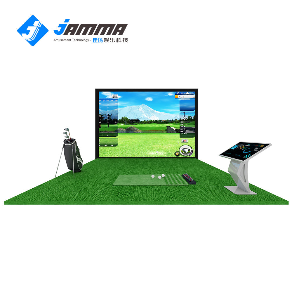 MetaNexusXR multi-sport simulator, an all-in-one system with a large screen for immersive soccer and golf gaming. | MetaNexusXR