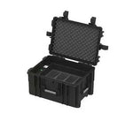 MetaNexusXR deployment cart with 8 VR headsets, neatly arranged beside a digital display. | MetaNexusXR